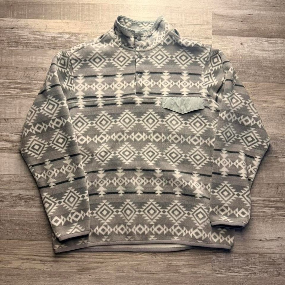 Aztec Pattern Fleece Pullover Snap Mock Neck Western 23x26